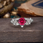 Nature-Inspired 4-Prong Round Ruby Engagement Ring